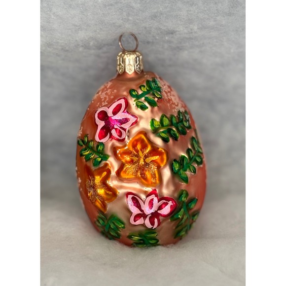 Set of 2 Hand Painted Glass Easter Egg Ornaments Floral Glitter Spring Decor - Picture 4 of 6